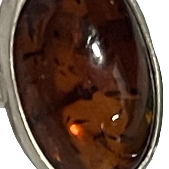 Vintage Modernist 925 Sterling Silver Large Amber Domed Ring - Sz 8 - Picture 4 of 9